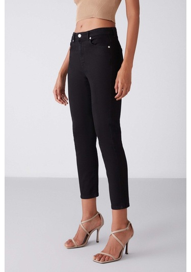 Gına Kadın Skinny Fit Dar Paça Normal Bel Organik Pamuk Comfort Dokuma 5 Cepli Siyah Jeans