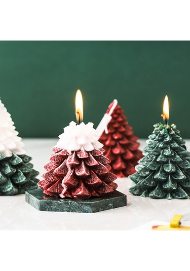 Noel Ağacı Mumlar Kule Şekilli Mumlar Noel Partisi Beyaz Yeşil
