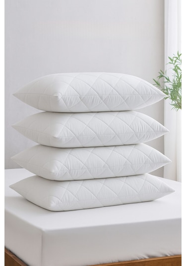 Yastık Alezi Seti Pamuklu 4 Lü Kapitone Yastık Koruyucu Beyaz Beyaz