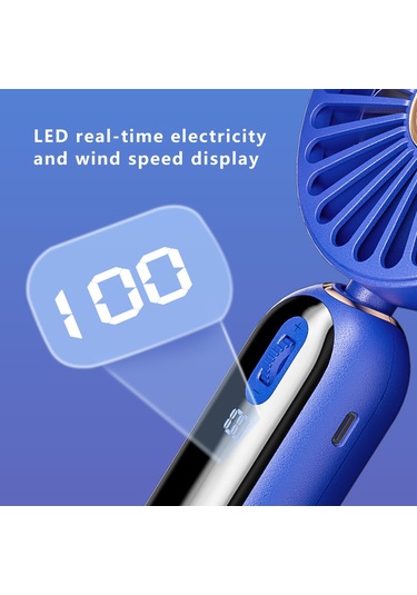 F188 Taşınabilir Usb Şarj Edilebilir Soğutma Fanı 100 Rüzgar Hızı El Tipi Yaz Fanı - Mavi Mavi