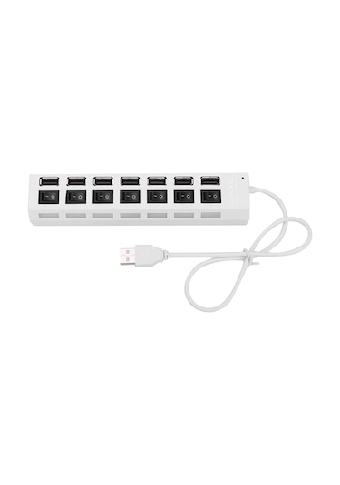 Valkyrie 7 Portlu 2.0 USB Hub Çoklu USB Çoklayıcı Splitter Power Tuşlu Adaptör Beyaz