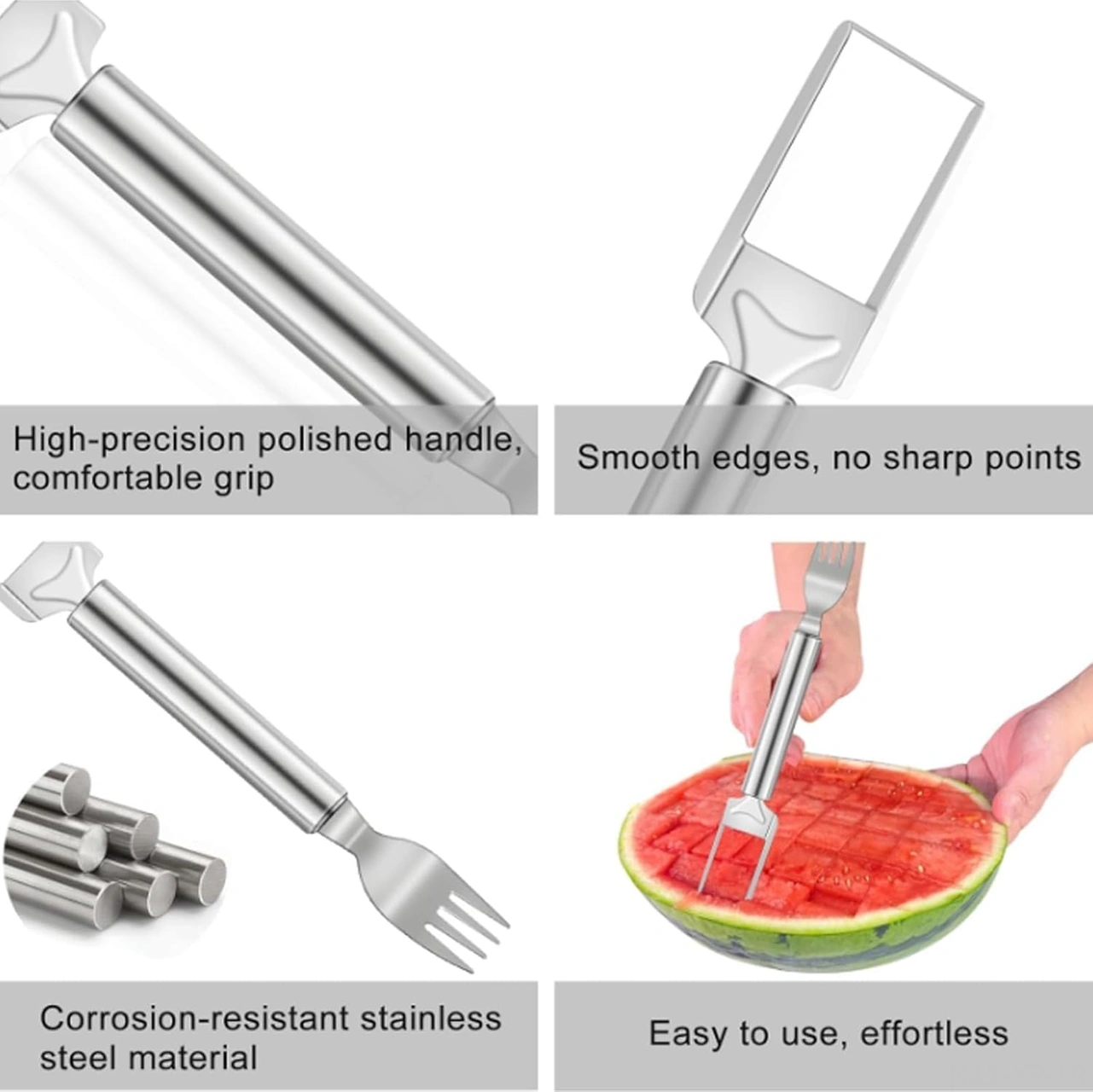 Xiyyadms Stainless Steel Çift Uçlu Meyve Dilimleyici - Karpuz Ve Meyve Kesici, Dilimleyici Ve Kıvrıcı Alet Seti 2 Adet Gümüş