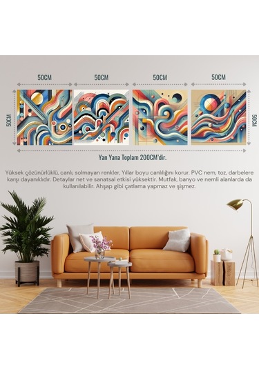 İskandinav Soyut Tablo Set Çerçevesiz 50x50cm Pvc Tablo 4'lü Set 008 Her Bir Tablo 50x50cm Büyüklüğündedir.