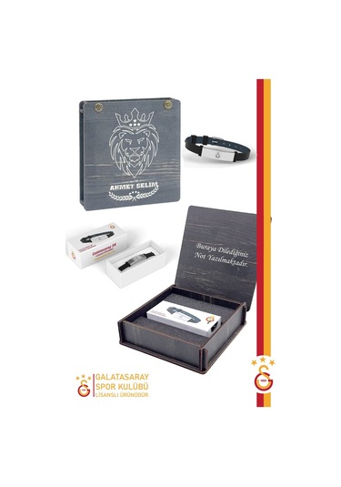 Galatasaray Orijinal Lisanslı Fashion Ayarlanabilir Bileklik Hediyelik Ahşap Kutulu Kırmızı - Siyah