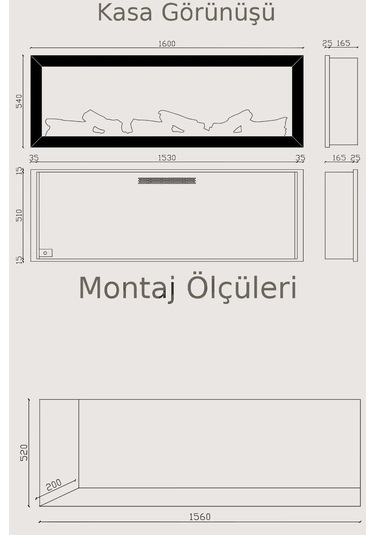 Alaf 160 Elektrikli Şömine - Isıtıcılı, Metal Çerçeveli, Tek Renk