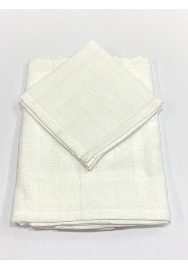 Müslin %100 Organik Pamuk Kumaş Örtü Battaniye 100x100cm+ Ağız Mendili Hediyeli Beyaz Beyaz