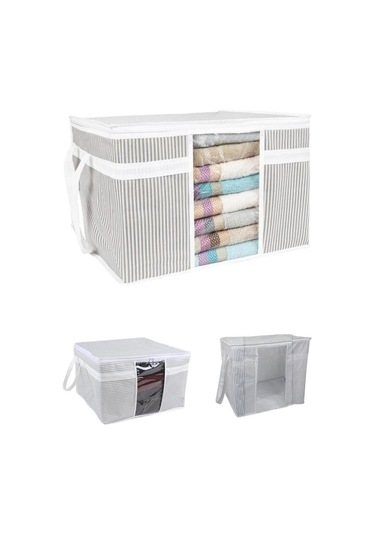 Onikiden Pencereli Hurç, Yastık Havlu Kazak Çamaşır Saklama Çantası Organizer 40x45x30cm 1 Adet Beyaz - Gri