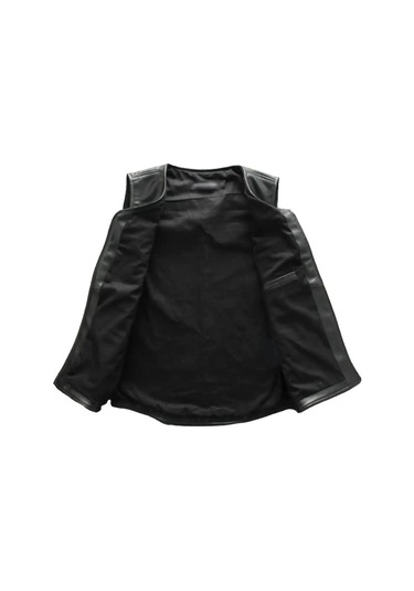 Prof Model Zik Hakiki Kuzu Derisi Dar Kesim Yelek Siyah