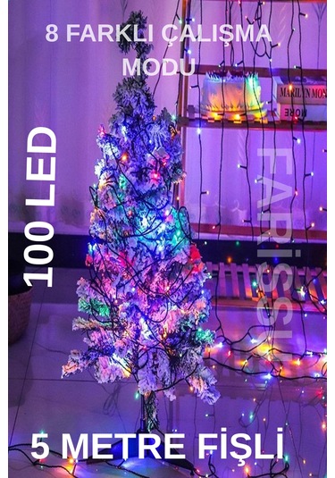 100 Led'li Renkli Dekoratif Işık Kırmızı, Yeşil, Sarı, Mavi 8 Modlu Yılbaşı Ve Süsleme Işığı 5 Metre Renkli