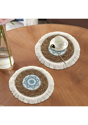 Suntek 2x Boho Yuvarlak Placemats Yemek Mat Kaymaz Dokuma Stil-b Stil B Diğer