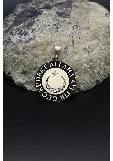Kolye Ucu Ay Yıldızlı - Kelime-i Tevhid - Güç Kudret Allaha Aittir Yazlı 925 Ayar Gümüş 902153 Gümüş