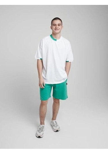 Marions Çocuk Basic Yaka Detaylı Oversize T-shirt-15955 Beyaz