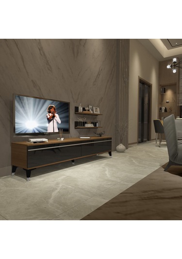 Decoraktiv Eko 4 Mdf Std Silver Tv Ünitesi Tv Sehpası Ceviz - Siyah
