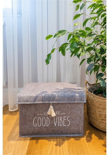 Keçe Kapaklı Mini Saklama Kutusu Gri, 35 X 24 X 24 Cm, 20 Litre Desenli