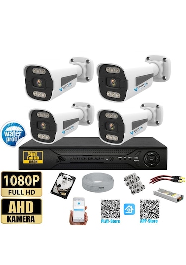 4 Kameralı-gece Renkli 5mp Lensli 1080p Fullhd Kamera Seti -tak Ç