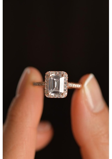 925 Ayar Zirkon Taşlı Rose Ayarlanabilir Baget Gümüş Yüzük 10-20