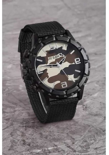 Fastbuy Erkek Siyah Kamuflaj Kol Saati, Altın Detaylı Black Plek001r04 Altın