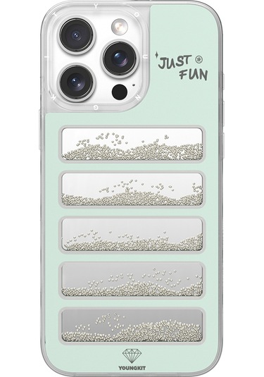 İphone Uyumlu 16 Pro Max Kılıf Aynalı Ve Boncuklu Tasarım Youngkit Jump Serisi Kapak Açık Yeşil