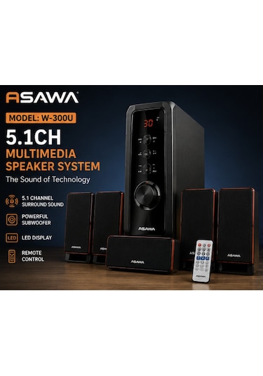 Asawa W-300u 5.1ch Multimedia Ses Sistemi Subwoofer Ev Sinema Sistemi