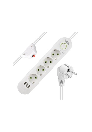 Vea Va-21560 4'lü 3 Usb'li 1.5 Metre Akım Korumalı Priz Beyaz