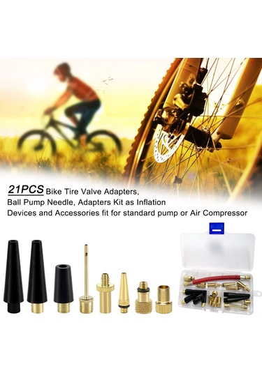 Qingmipy 21 Parça Bakır Lastik Valf Adaptör Seti - Bisiklet, Futbol, Basketbol, Yüzme Halka Ve Havlu Yatağı İçin Enflasyon Aleti Altın