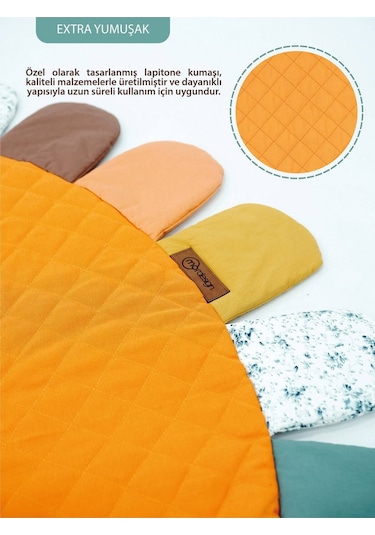 Mordesign Bebek/çocuk Oyun Halısı, Yenidoğan Emekleme Pedi, Aktivite Matı, Çok Amaçlı Minder, Sunny Serisi 125 X 125 Turuncu