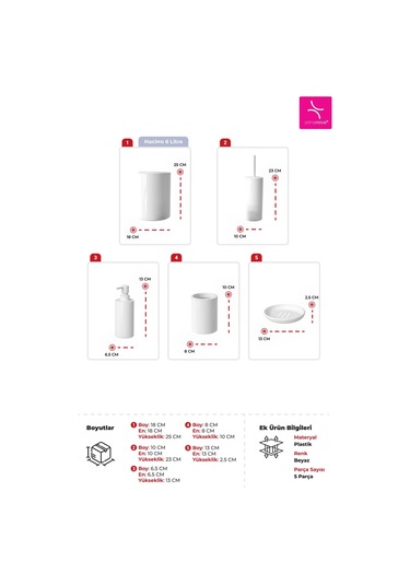 Prima Nova Flores 5'li Banyo Seti - Beyaz Beyaz