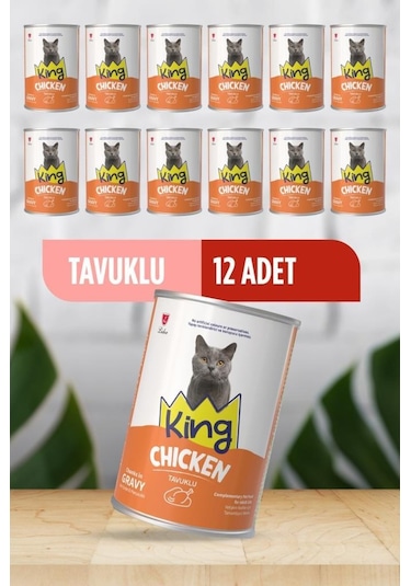 King Sos İçerisinde Et Parçacıklı Tavuklu Kedi Konservesi 400 G X 12 Adet