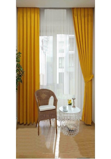 Koyu Sarı Ada Fon Perde Pilesiz Extraforlu Düz Dikim Büzgü Pile-koyu Sarı Koyu Sarı