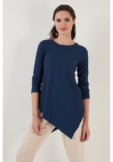 Lela Bisiklet Yaka Esnek Dokulu Asimetrik Bayan Bluz 5864971 Indigo