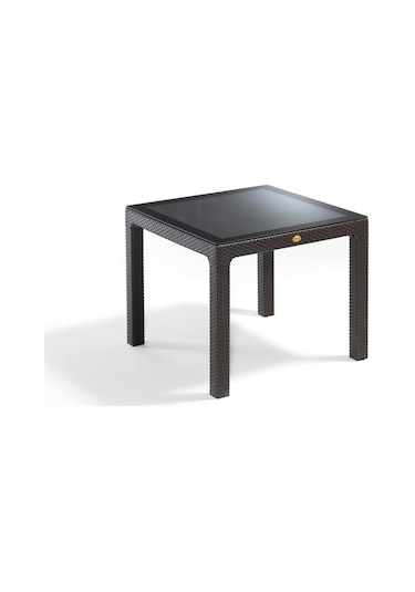 Camlı Kahve 90x90 Cm Rattan Bahçe Balkon Masası Kahverengi