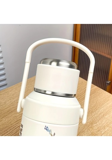 Maxaccess Mavi Çiçek Desenli 27.05 Oz Paslanmaz Çelik Seyahat Termosu Kapaklı Kulplu