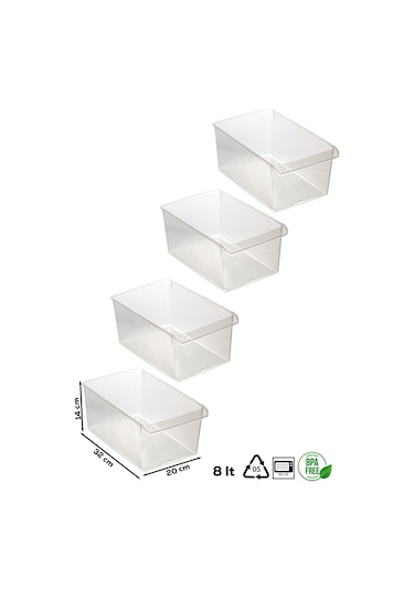 Porsima 3185 4lü 8 Litre Dolap Içi Ve Buzdolabı Içi Düzenleyici Banyo Mutfak Organizeri 20x32x7 Cm Şeffaf
