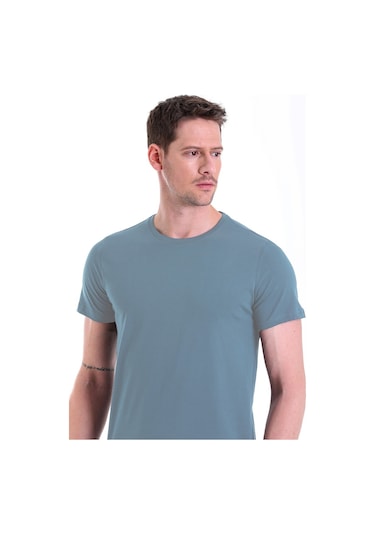 Hatemoğlu Regular Fit Pamuk Bisiklet Yaka Düz Erkek Tişört İndigo