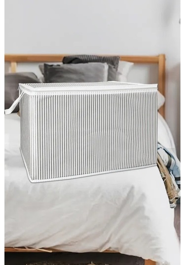 4 Adet Gri Çizgili Fermuarlı Mini Boy Hurç Yastık-kazak-kıyafet Düzenleyici 45 40 30 Cm Gri-beyaz
