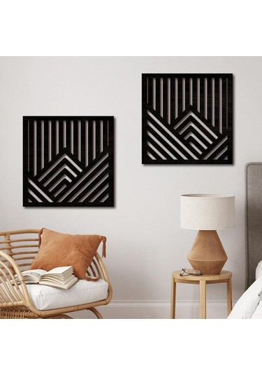 Suntek 2 Adet Geometrik Ahşap Duvar Sanatı Akçaağaç-rengi