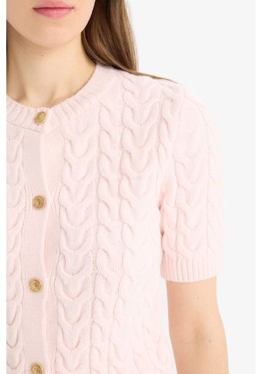 DeFacto Regular Fit Bisiklet Yaka Triko Kısa Kollu Hırka E6882AX25SMPN645 Pembe