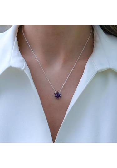 Ametist Taşlı Lotus Çiçekli Gümüş Set Gümüş