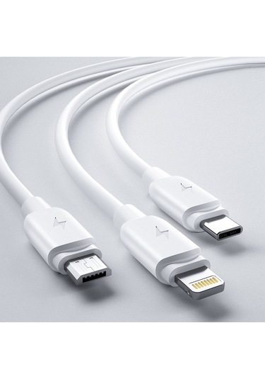 Şarj Ve Data Kablosu Çoklu Çıkış 3 In 1 Primary 3a 1.2 Metre Lightning, Type-c, Micro Usb