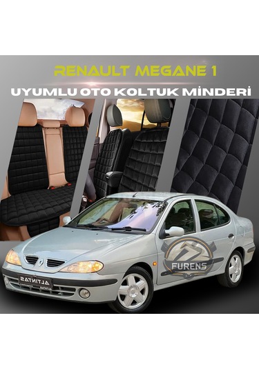 Renault Megane 1 Siyah Tay Tüyü Cepli & Terletmez Sırtlı Oto Koltuk Minder Seti - Koruma Kılıfı  Ön & Arka Set