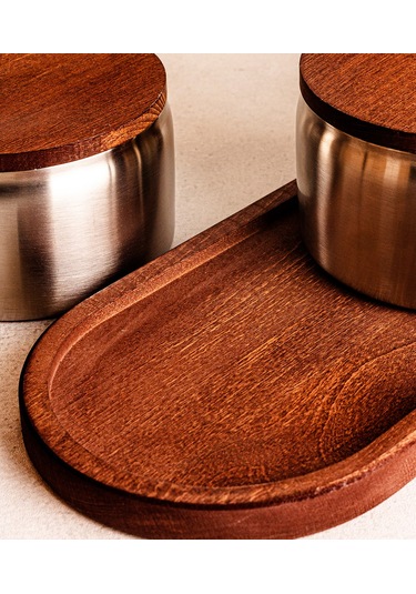 Steel&More Ahşap Kapak Çelik Çerezlik 7 Parça Sızdırmaz Saklama Kabı 12cm Gri