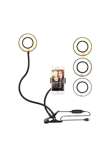 360 Dönerli Esnek Kademeli Telefon Tutucu Masa Lambası Led Işıklı Ring Ligh