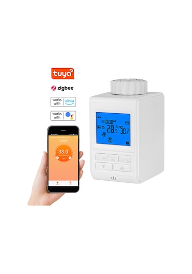 Jeehugo Zigbee 3.0 Akıllı Radyatör Termostati, 6 Çalışma Modu, Lcd Ekran, Uzak Kumanda, Alexa Ve Google Asistan Desteği Hy369-zb-rvt