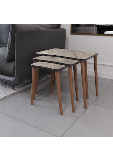 Zigon Sehpa & Yan Sehpa 3'lü Ahşap Ayaklı Salon Sehpa Gordion