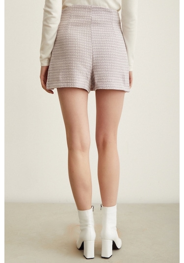 Never More Kırçıllı Yırtmaçlı Şort Etek Lila