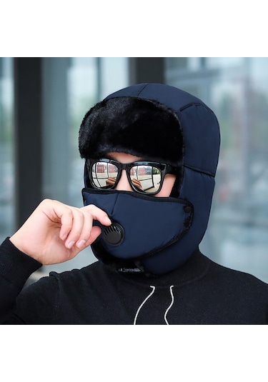 Cbtx Global Unisex Outdoor Kışlık Maskeli Bere Şapka - Lacivert