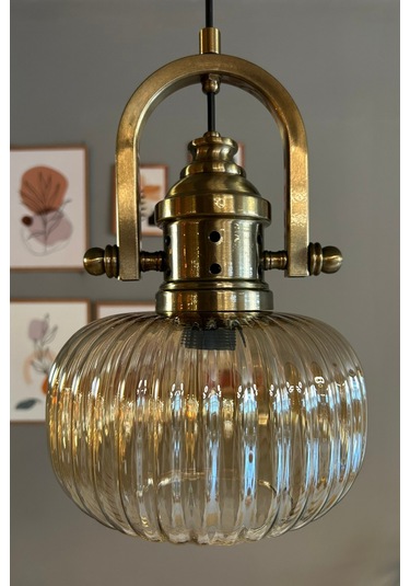 Mola Cam Bal Rengi Tekli Avize Delikli Eskitme Başlık Retro Sarkıt Lamba Restoran Salon Aydınlatma Bal
