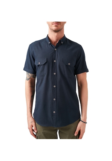 Buratti Düğmeli Yaka Pamuklu Slim Fit Cepli Erkek Gömlek Cf21S111153 Lacivert