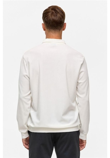 SÜVARİ Beyaz Regular Düz Polo Yaka Sweatshirt Beyaz
