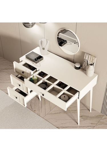 2250 Rose Aynalı Ahşap Ayaklı Mdf Çerçeveli Makyaj Masası Beyaz